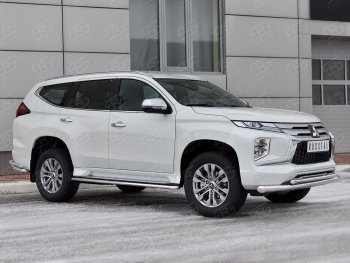 30 649 р. Защита переднего бампера (2 трубы Ø76 и 42 мм, нержавейка) SLITKOFF Mitsubishi Pajero Sport QF рестайлинг (2019-2022)  с доставкой в г. Новочеркасск. Увеличить фотографию 3