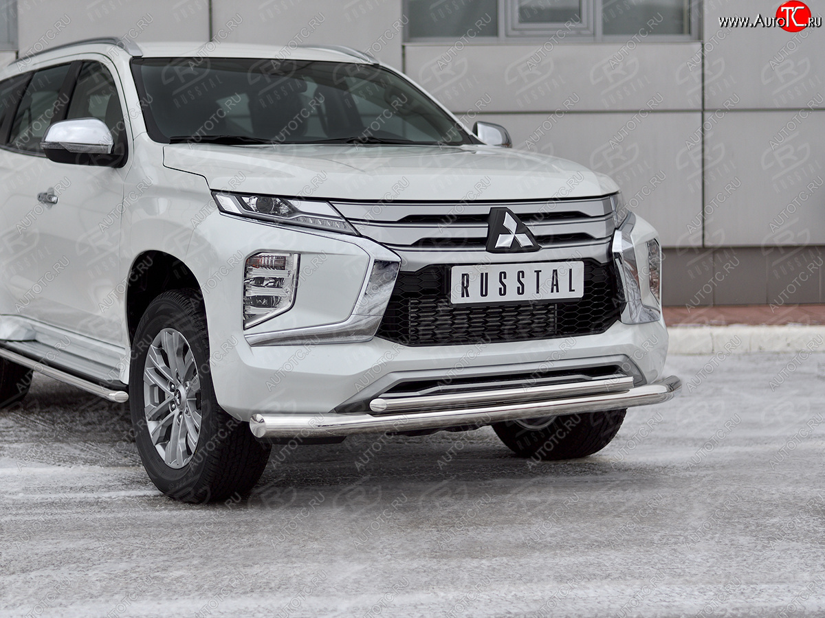 30 649 р. Защита переднего бампера (2 трубы Ø76 и 42 мм, нержавейка) SLITKOFF Mitsubishi Pajero Sport QF рестайлинг (2019-2022)  с доставкой в г. Новочеркасск