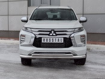 30 649 р. Защита переднего бампера (2 трубы Ø76 и 42 мм, нержавейка) SLITKOFF Mitsubishi Pajero Sport QF рестайлинг (2019-2022)  с доставкой в г. Новочеркасск. Увеличить фотографию 2