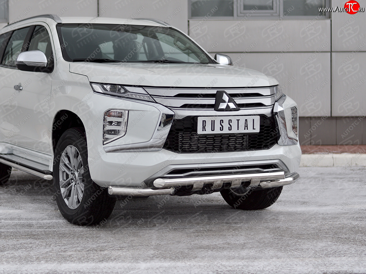 24 899 р. Защита переднего бампера SLITKOFF (Ø63 мм с уголками, нержавейка)  Mitsubishi Pajero Sport  QF (2019-2022) рестайлинг  с доставкой в г. Новочеркасск