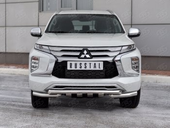 24 899 р. Защита переднего бампера SLITKOFF (Ø63 мм с уголками, нержавейка)  Mitsubishi Pajero Sport  QF (2019-2022) рестайлинг  с доставкой в г. Новочеркасск. Увеличить фотографию 2