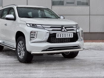 15 399 р. Защита переднего бампера SLITKOFF (Ø63 мм, нержавейка)  Mitsubishi Pajero Sport  QF (2019-2022) рестайлинг  с доставкой в г. Новочеркасск. Увеличить фотографию 2