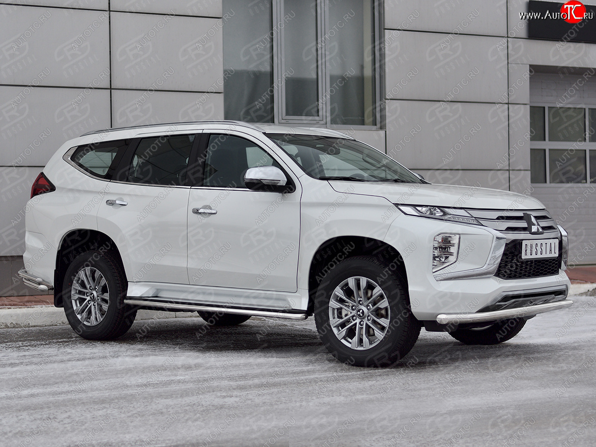 15 399 р. Защита переднего бампера SLITKOFF (Ø63 мм, нержавейка)  Mitsubishi Pajero Sport  QF (2019-2022) рестайлинг  с доставкой в г. Новочеркасск