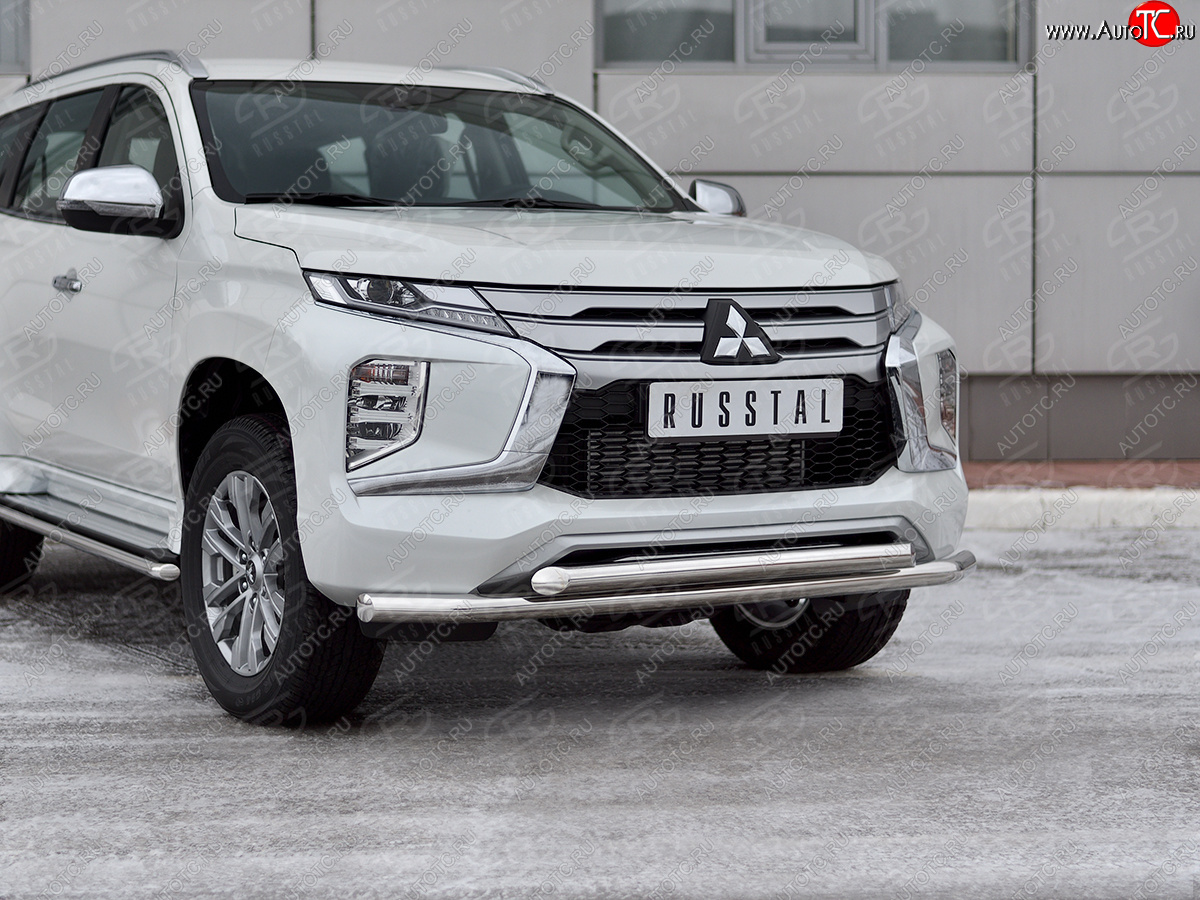 28 949 р. Защита переднего бампера (2 трубы Ø63 и 42 мм, нержавейка) SLITKOFF Mitsubishi Pajero Sport QF рестайлинг (2019-2022)  с доставкой в г. Новочеркасск