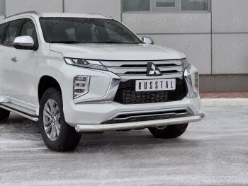 16 699 р. Защита переднего бампера (Ø76 мм, нержавейка) SLITKOFF  Mitsubishi Pajero Sport  QF (2019-2022) рестайлинг  с доставкой в г. Новочеркасск. Увеличить фотографию 2