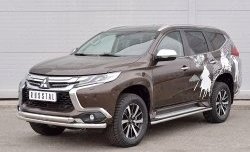 16 999 р. Защита переднего бампера (2 трубыØ63 мм, нержавейка) Russtal Mitsubishi Pajero Sport QE дорестайлинг (2015-2021)  с доставкой в г. Новочеркасск. Увеличить фотографию 2