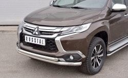 16 999 р. Защита переднего бампера (2 трубыØ63 мм, нержавейка) Russtal Mitsubishi Pajero Sport QE дорестайлинг (2015-2021)  с доставкой в г. Новочеркасск. Увеличить фотографию 3