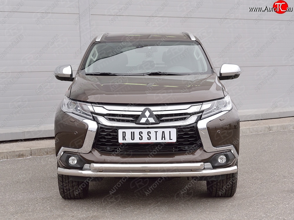 16 999 р. Защита переднего бампера (2 трубыØ63 мм, нержавейка) Russtal  Mitsubishi Pajero Sport  QE (2015-2021) дорестайлинг  с доставкой в г. Новочеркасск