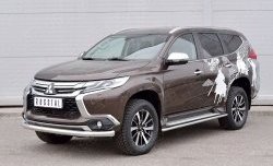 12 999 р. Защита переднего бампера (Ø76 мм, нержавейка) Russtal Mitsubishi Pajero Sport QE дорестайлинг (2015-2021)  с доставкой в г. Новочеркасск. Увеличить фотографию 2