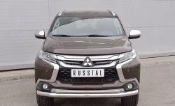 Защита переднего бампера (2 трубыØ76 и 42 мм, нержавейка) Russtal Mitsubishi Pajero Sport QE дорестайлинг (2015-2021)