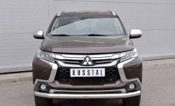 Защита переднего бампера (Ø76 мм, нержавейка) Russtal Mitsubishi Pajero Sport QE дорестайлинг (2015-2021)