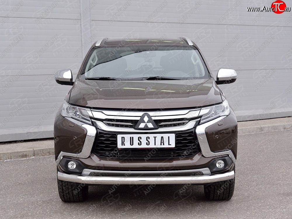 12 999 р. Защита переднего бампера (Ø76 мм, нержавейка) Russtal Mitsubishi Pajero Sport QE дорестайлинг (2015-2021)  с доставкой в г. Новочеркасск