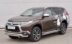 22 949 р. Защита переднего бампера (2 трубы Ø63 и 75х42 мм, нержавейка) Russtal Mitsubishi Pajero Sport QE дорестайлинг (2015-2021)  с доставкой в г. Новочеркасск. Увеличить фотографию 2