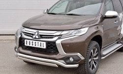 22 949 р. Защита переднего бампера (2 трубы Ø63 и 75х42 мм, нержавейка) Russtal Mitsubishi Pajero Sport QE дорестайлинг (2015-2021)  с доставкой в г. Новочеркасск. Увеличить фотографию 3