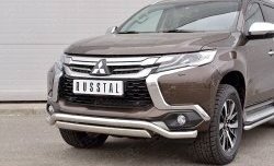 22 949 р. Защита переднего бампера (2 трубы Ø63 и 75х42 мм, нержавейка) Russtal Mitsubishi Pajero Sport QE дорестайлинг (2015-2021)  с доставкой в г. Новочеркасск. Увеличить фотографию 4