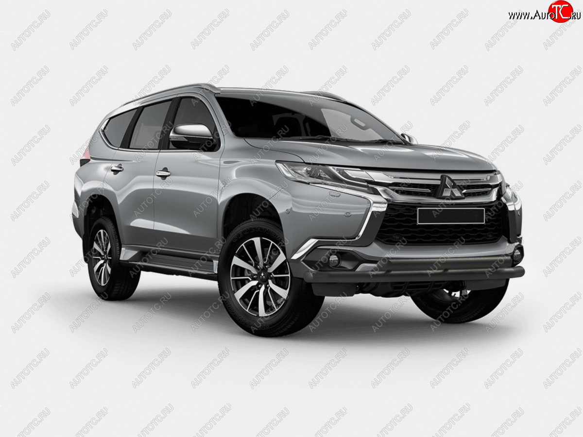 11 899 р. Защита переднего бампера (2 трубы Ø63 мм, окрашенная) Russtal Mitsubishi Pajero Sport QE дорестайлинг (2015-2021) (черный муар)  с доставкой в г. Новочеркасск