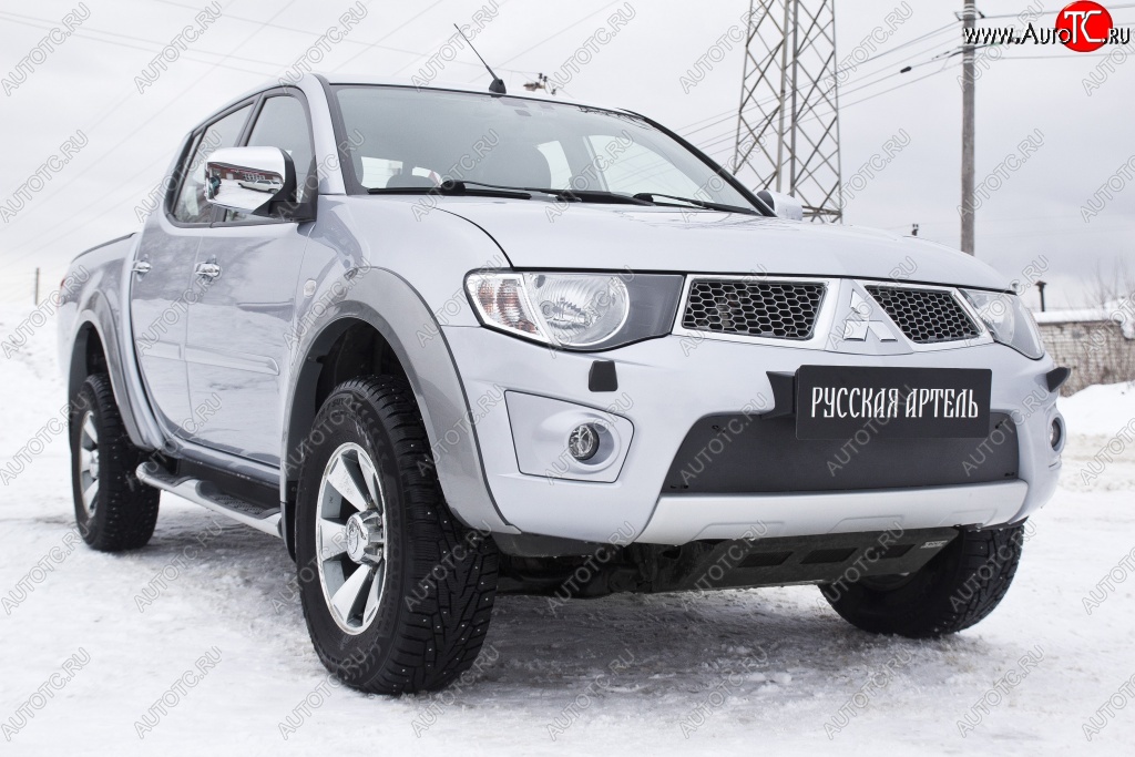 1 159 р. Зимняя заглушка решетки переднего бампера РА  Mitsubishi Pajero Sport  PB (2008-2013) дорестайлинг  с доставкой в г. Новочеркасск