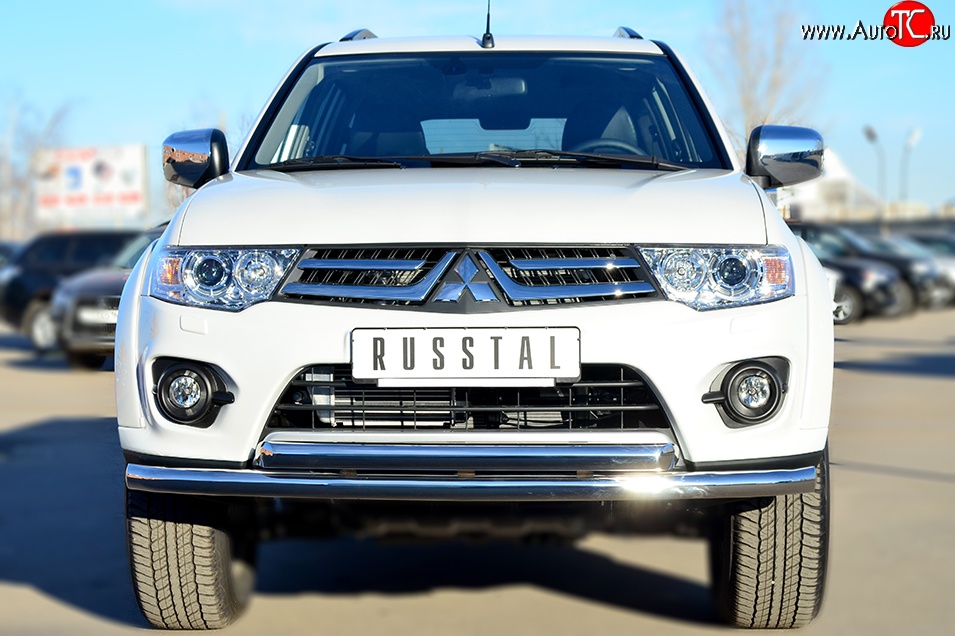 19 599 р. Защита переднего бампера (2 трубыØ63 мм, нержавейка) SLITKOFF Mitsubishi Pajero Sport PB рестайлинг (2013-2017)  с доставкой в г. Новочеркасск