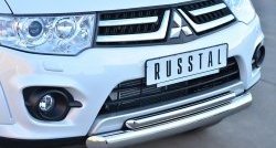 18 349 р. Защита переднего бампера (2 трубыØ76 и 42 мм, нержавейка) SLITKOFF Mitsubishi Pajero Sport PB рестайлинг (2013-2017)  с доставкой в г. Новочеркасск. Увеличить фотографию 2