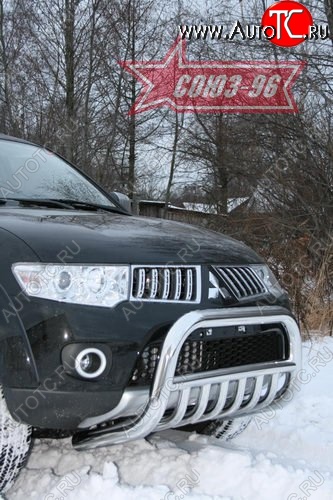 18 314 р. Защита переднего бампера Souz-96 (d76) Mitsubishi Pajero Sport PB дорестайлинг (2008-2013)  с доставкой в г. Новочеркасск