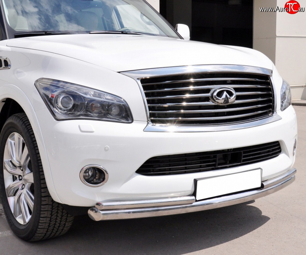 17 999 р. Защита переднего бампера (2 трубыØ76 и 42 мм, нержавейка) Russtal INFINITI QX56 Z62 (2010-2013)  с доставкой в г. Новочеркасск