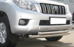 28 649 р. Защита переднего бампера (2 трубыØ76 и 63 мм, нержавейка) SLITKOFF Toyota Land Cruiser Prado J150 дорестайлинг (2009-2013)  с доставкой в г. Новочеркасск. Увеличить фотографию 2