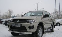 22 749 р. Защита порогов Russtal из трубы d76 мм с пластиковыми вставками для ног Mitsubishi L200 4  дорестайлинг (2006-2014) (Защита порогов с со скосами на торцах (вариант 1))  с доставкой в г. Новочеркасск. Увеличить фотографию 3