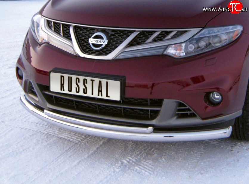 16 999 р. Защита переднего бампера (2 трубыØ63 и 42 мм, нержавейка) Russtal  Nissan Murano  2 Z51 (2010-2016) рестайлинг  с доставкой в г. Новочеркасск