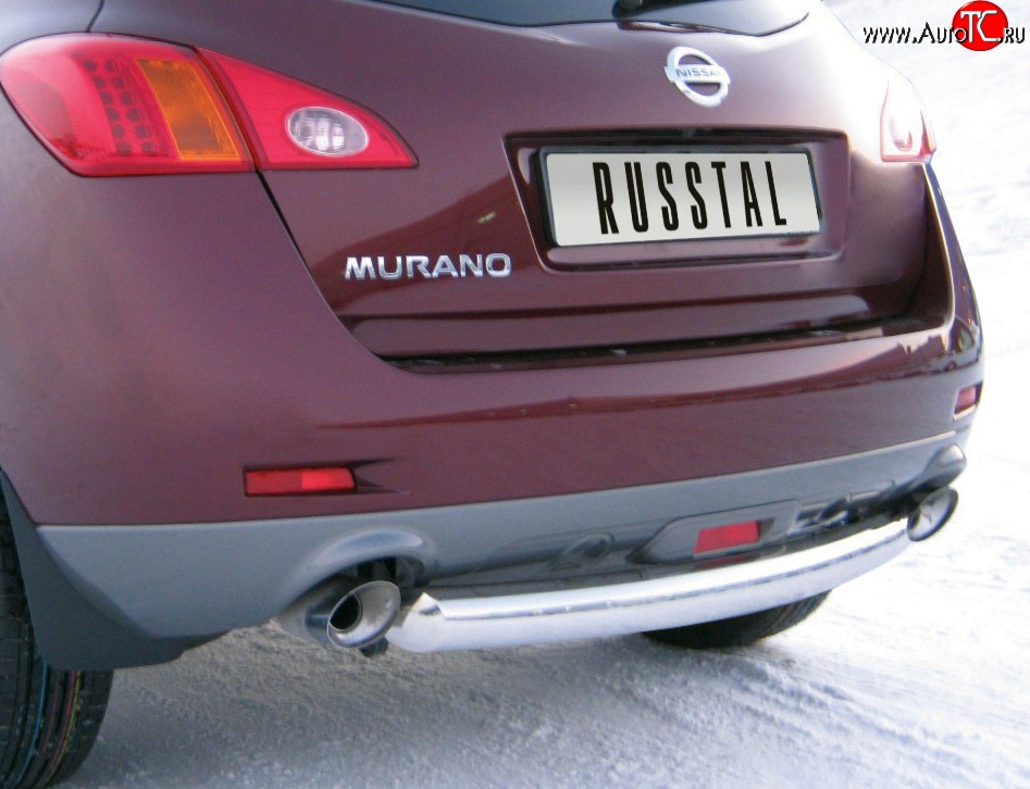 15 649 р. Защита заднего бампера (Ø76 мм, нержавейка) Russtal Nissan Murano 2 Z51 дорестайлинг (2008-2011)  с доставкой в г. Новочеркасск