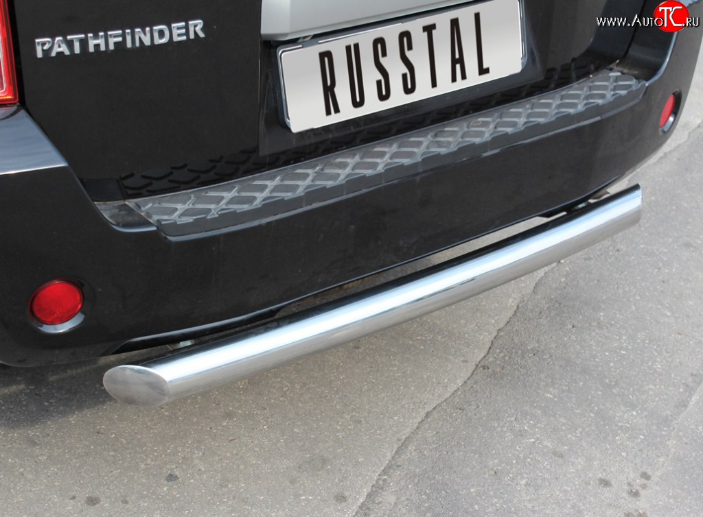 15 399 р. Защита заднего бампера (Ø76 мм, нержавейка) Russtal Nissan Pathfinder R51 дорестайлинг (2004-2007)  с доставкой в г. Новочеркасск