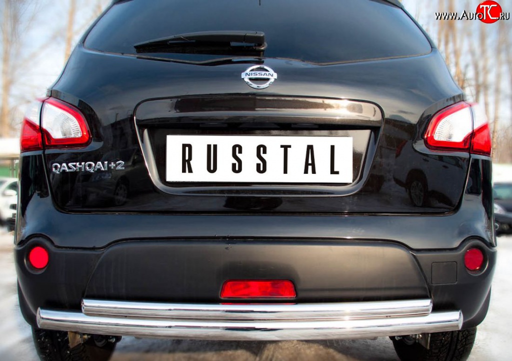 15 649 р. Защита заднего бампера (Ø63 и 42 мм, нержавейка) Russtal Nissan Qashqai +2 1 J10 дорестайлинг (2008-2010)  с доставкой в г. Новочеркасск