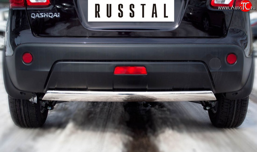 14 999 р. Защита заднего бампера (Ø75х42 мм, нержавейка) Russtal Nissan Qashqai 1 J10 рестайлинг (2010-2013)  с доставкой в г. Новочеркасск