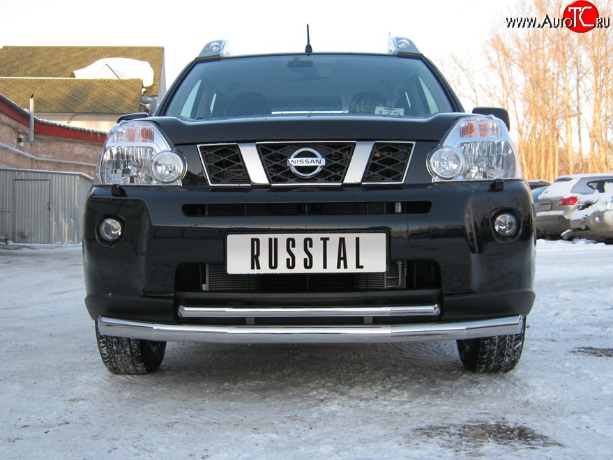 17 399 р. Защита переднего бампера (2 трубыØ63 и 42 мм, нержавейка) SLITKOFF  Nissan X-trail  1 T30 (2000-2003) дорестайлинг  с доставкой в г. Новочеркасск