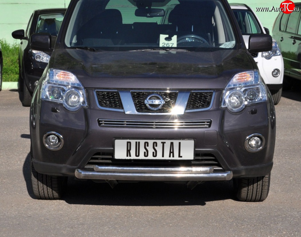 10 899 р. Защита переднего бампера (2 трубыØ63 и 42 мм, нержавейка) Russtal Nissan X-trail 2 T31 рестайлинг (2010-2015)  с доставкой в г. Новочеркасск