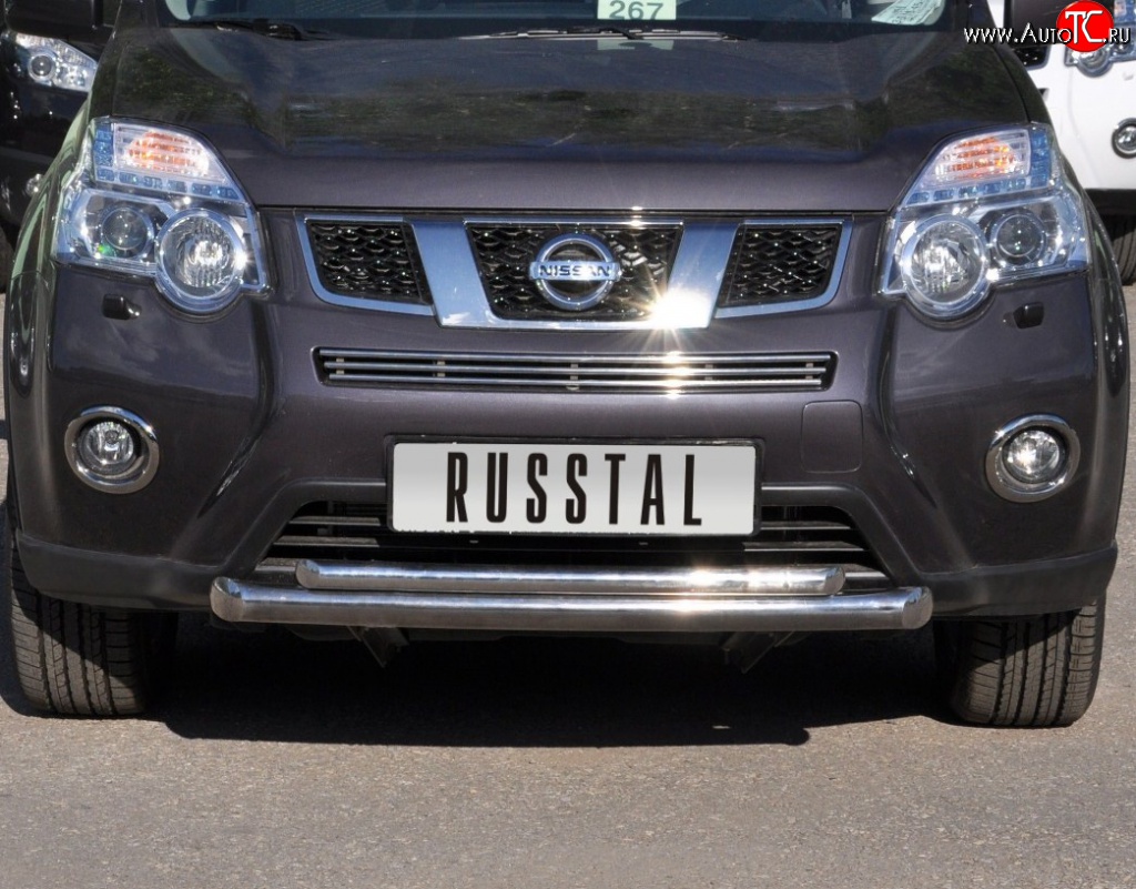 14 599 р. Защита переднего бампера (2 трубыØ76 и 42 мм, нержавейка) SLITKOFF  Nissan X-trail  2 T31 (2010-2015) рестайлинг  с доставкой в г. Новочеркасск