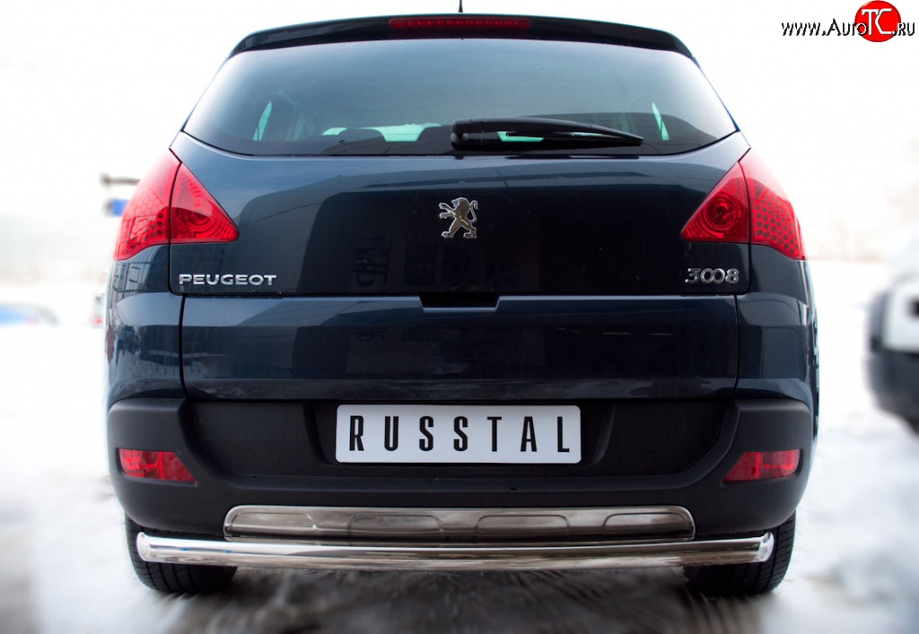 11 699 р. Защита заднего бампера (Ø63 мм, нержавейка) SLITKOFF  Peugeot 3008 (2009-2013) дорестайлинг  с доставкой в г. Новочеркасск