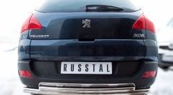 Защита заднего бампера (Ø 63 и 42 мм, нержавейка) Russtal Peugeot 3008 дорестайлинг (2009-2013)