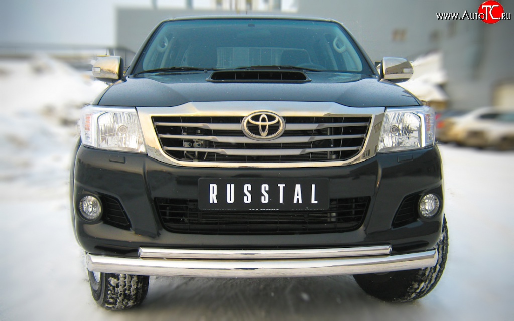 12 499 р. Защита переднего бампера (2 трубыØ76 и 42 мм, нержавейка) Russtal Toyota Hilux AN20,AN30  2-ой рестайлинг (2011-2016)  с доставкой в г. Новочеркасск