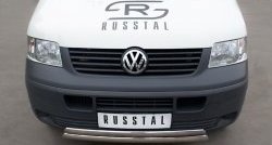 22 299 р. Защита переднего бампера (2 трубыØ75х42 мм, нержавейка) Russtal Volkswagen Transporter T5 дорестайлинг (2003-2009)  с доставкой в г. Новочеркасск. Увеличить фотографию 1