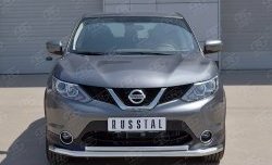 Защита переднего бампера (2 трубыØ63 и 42 мм, нержавейка) SLITKOFF Nissan (Нисан) Qashqai (Кашкай)  2 (2013-2019) 2 J11 дорестайлинг