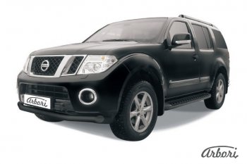 Защита переднего бампера Arbori (черная, 1 труба d76 mm). Nissan Pathfinder R51 рестайлинг (2009-2014)