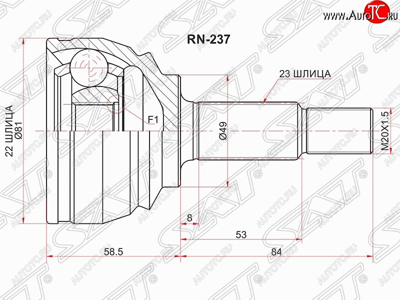 2 099 р. Шрус (наружный) SAT (22*23*49 мм) Nissan Almera G15 седан (2012-2019)  с доставкой в г. Новочеркасск