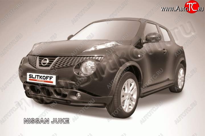 7 999 р. Защита переднего бампера из труб d57 и d42 Slitkoff  Nissan Juke  1 YF15 (2010-2020) дорестайлинг, рестайлинг (Цвет: серебристый)  с доставкой в г. Новочеркасск