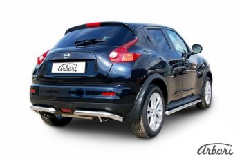 10 619 р. Защита заднего бампера Arbori (уголки, нержавейка, 1 труба d57 mm). Nissan Juke 1 YF15 рестайлинг (2014-2020)  с доставкой в г. Новочеркасск. Увеличить фотографию 2