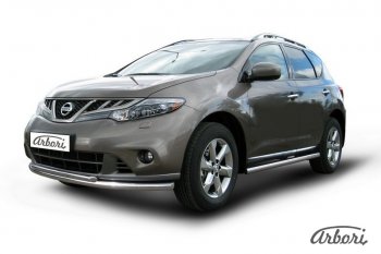 13 499 р. Защита штатных порогов Arbori (нержавейка, d57 mm). Nissan Murano 2 Z51 рестайлинг (2010-2016)  с доставкой в г. Новочеркасск. Увеличить фотографию 2