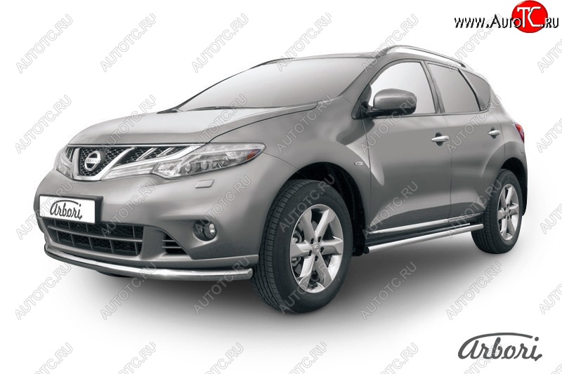 13 499 р. Защита переднего бампера Arbori (нержавейка, 1 труба d57 mm). Nissan Murano 2 Z51 рестайлинг (2010-2016)  с доставкой в г. Новочеркасск