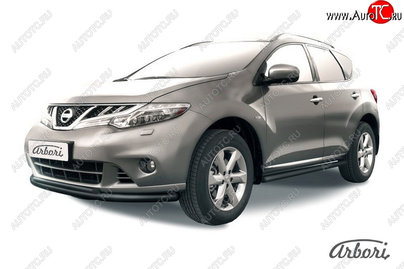 7 649 р. Защита переднего бампера Arbori (черная, 1 труба d57 mm).  Nissan Murano  2 Z51 (2010-2016) рестайлинг  с доставкой в г. Новочеркасск