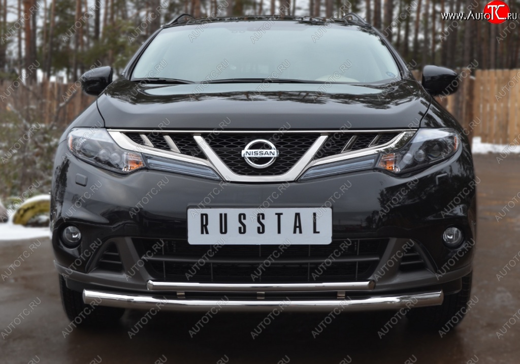 16 999 р. Защита переднего бампера (2 трубы Ø63 и 42 мм, нержавейка) Russtal Nissan Murano 2 Z51 рестайлинг (2010-2016)  с доставкой в г. Новочеркасск