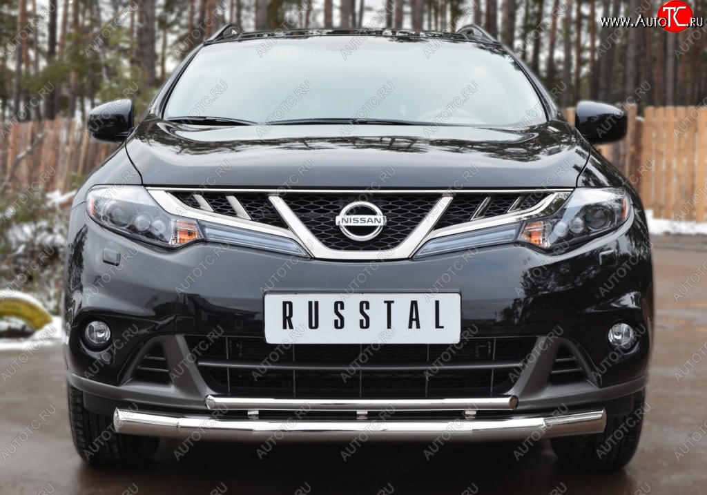 20 399 р. Защита переднего бампера (2 трубы Ø76 и 42 мм, нержавейка) SLITKOFF Nissan Murano 2 Z51 рестайлинг (2010-2016)  с доставкой в г. Новочеркасск