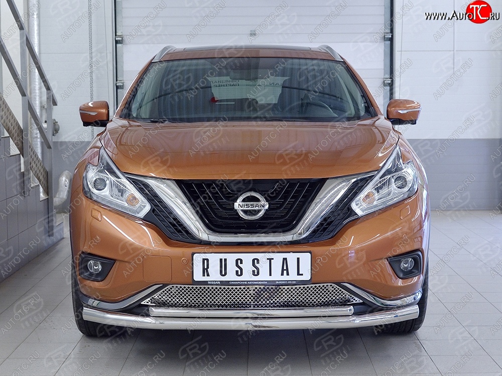 25 799 р. Защита переднего бампера (2 трубыØ63 и 42 мм, нержавейка) SLITKOFF  Nissan Murano  3 Z52 (2015-2022) дорестайлинг  с доставкой в г. Новочеркасск